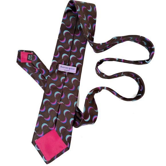 Duncan Quinn $325 Brown Abstract Swirl Silk Necktie Handmade W: 3.75